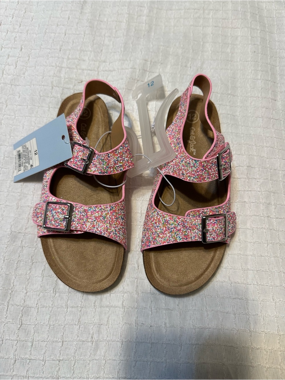 🛑SOLD🛑 Cat & Jack Girls' Pink Sparkling Glitter Two-Strap Sandals Sz 12